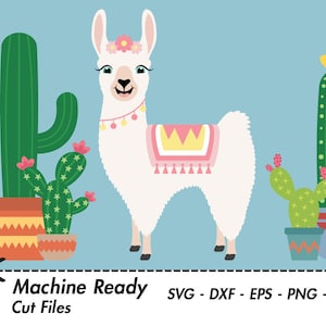 Cute Llama SVG Cut Files, PNG llamas clipart, farmhouse clip art, happy llama face, girl, printable ranch animal vector, alpaca, fun cactus