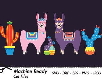 Cute Llama SVG Cut Files, PNG llamas clipart, farmhouse clip art, fun cactus, happy llama face, girl, printable ranch animal vector, alpaca