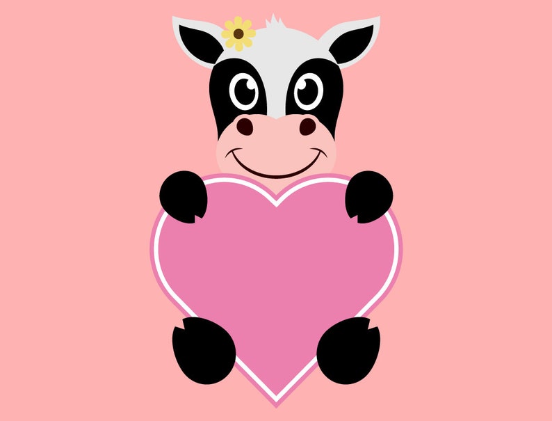 Cute Cow Valentine Heart SVG Cut Files Valentine clipart | Etsy