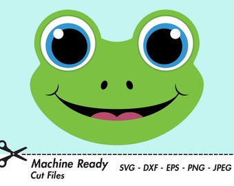 Cute Frog SVG Cut Files, PNG frog clipart, frogs clip art, happy frog face, frog head, pond animal, green frog print, boy, printable frog