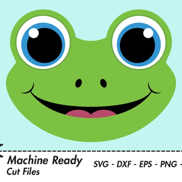 Cute Frog SVG Cut Files, PNG frog clipart, frogs clip art, happy frog face, frog head, pond animal, green frog print, boy, printable frog