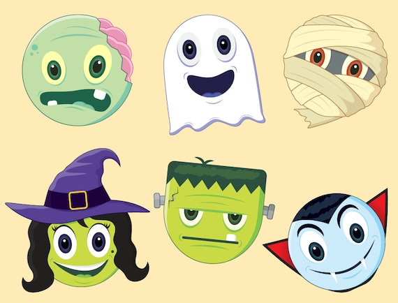 Halloween Emojis, emoji clipart, emoji invitations, emoji download, emoji collection, ghost, zombie, witch, mummy, vampire, frankenstein