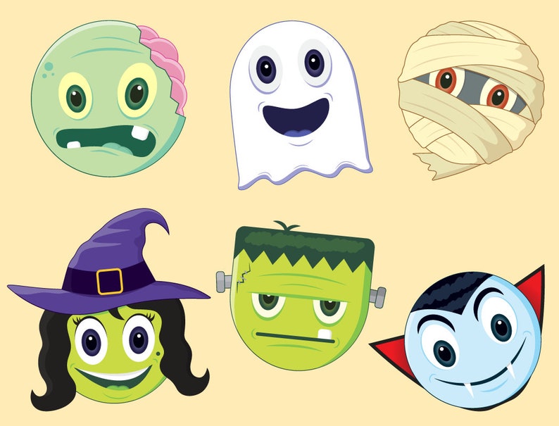 Halloween Emojis, emoji clipart, emoji invitations, emoji download, emoji collection, ghost, zombie, witch, mummy, vampire, frankenstein image 1
