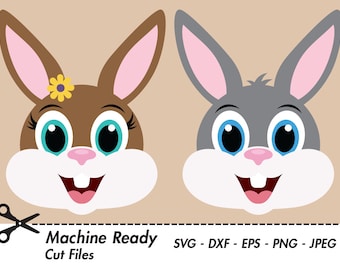 Cute Bunny Rabbit SVG Cut Files, PNG Easter bunny clipart, bunny face clip art, bunny head, spring woodland vector graphic, rabbit ears