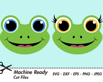Cute Frog SVG Cut Files, PNG frog clipart, frogs clip art, happy frog face, frog head, pond animal, green frog print, boy, girl, printable