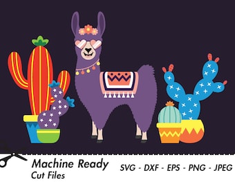 Cute Llama SVG Cut Files, PNG llamas clipart, farmhouse clip art, cactus, happy llama face, girl, printable ranch animal vector, fun alpaca