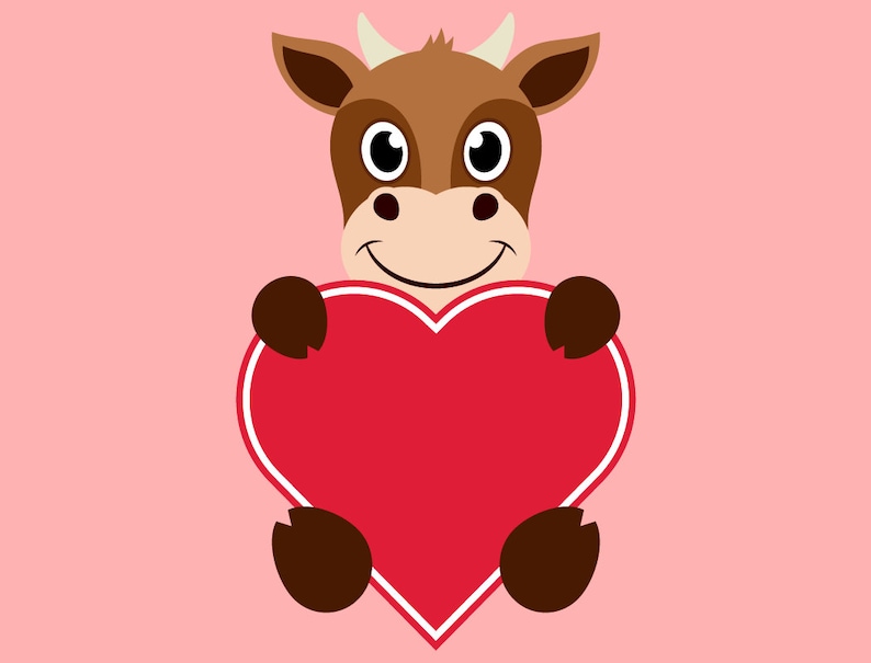 Cute Cow Valentine Heart SVG Cut Files Valentine clipart | Etsy