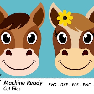 Cute Horse SVG Cut Files, PNG horses clipart, country western rodeo clip art, pony head, happy mustang face, farmhouse animals, texas ranch