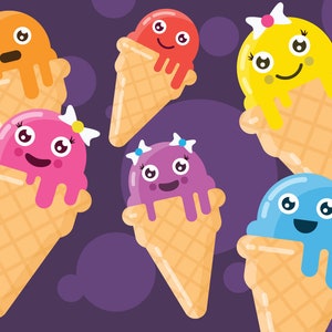Dessert Clipart Bundle, cute food, kawaii food, printable popsicle graphics, candy shop art, donut design, melting ice cream, lollipop print image 2