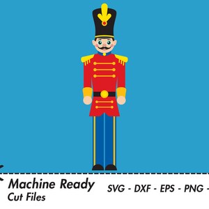 May include: A cartoon illustration of a toy soldier wearing a red and blue uniform with a black hat and yellow accents. The soldier has a mustache and a friendly expression.
