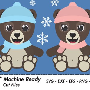 Cute Grizzly Bear SVG Cut Files, PNG brown bear clipart, baby bear clip art, snowflake design, woodland animal vector graphic, printable