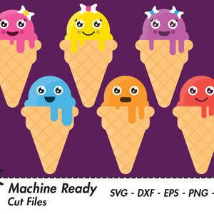 Cute Ice Cream Cone SVG Cut Files, PNG ice cream cones clipart, kawaii food clip art, sweet printable vector graphic, frosty summer treats