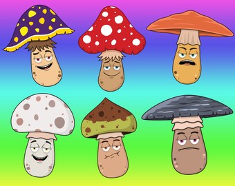 Cute Trippy Mushroom Clip Art, mushrooms clipart, clip art fungi, emoji invitations, funny shroom emojis collection, fun forest decor png
