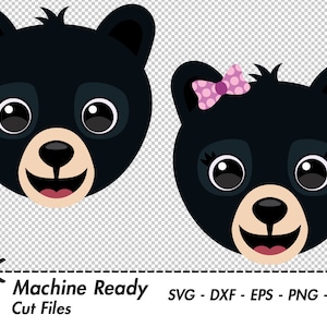 Cute Black Bear SVG Cut Files, black bear clipart, baby bear clip art, bear head design, woodland animal vector graphic, printable PNG