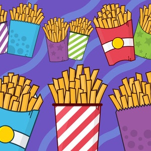 French Fries Clipart, fast food clipart, cute food clipart, french fry clipart, junk food clipart, french fries png, graphics, printable