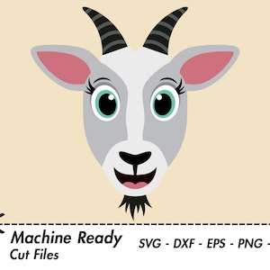 Cute Goat SVG Cut Files, goats clipart, goat face clip art, happy goat head PNG, baby farmhouse animal, country farm livestock, girl goat