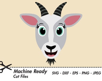 Cute Goat SVG Cut Files, goats clipart, goat face clip art, happy goat head PNG, baby farmhouse animal, country farm livestock, girl goat