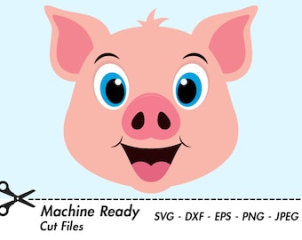 Lindo cerdo SVG cut Files, cerdos clipart, pig face clip art, vector animal de granja de campo, cabeza de lechón bebé feliz, cerdo de granja, cerdito PNG