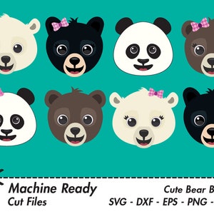Cute Bear Bundle SVG Cut Files, bear clipart, baby bear clip art, woodland animal vector graphic, grizzly, brown, panda, black, polar, PNG