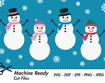 Cute Snowman SVG Cut Files, PNG snowmen clipart, Christmas clip art, winter snowflake vector graphics, boy, girl, snowman face, north pole