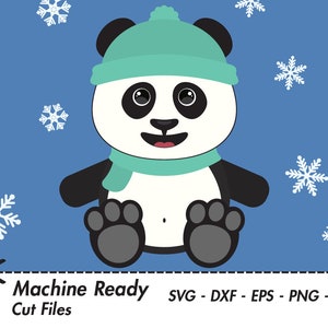 Lindo Panda SVG Archivos de corte, PNG panda oso clipart, gráficos vectoriales animales, pandas kawaii, arte de la selva, panda de dibujos animados, copos de nieve imprimibles