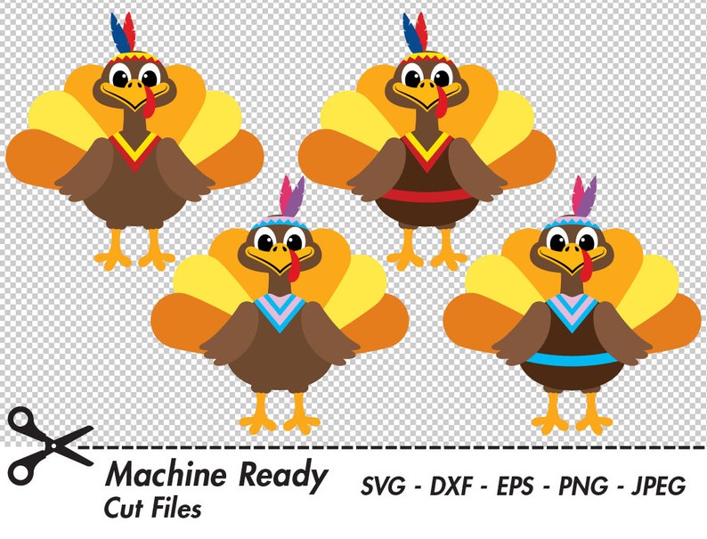 Cute Native American Turkey Svg Cut Files Png Thanksgiving Etsy