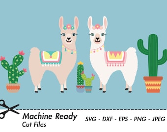 Linda Llama SVG Cut Files, PNG llamas clipart, casa de campo clip art, feliz cara de llama, chica, vector animal rancho imprimible, alpaca, cactus divertidos