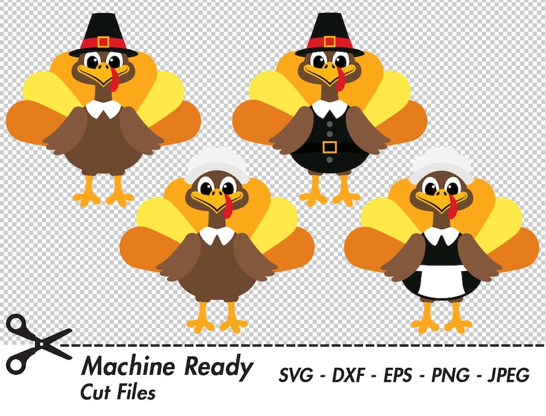 Download Cute Pilgrim Turkey SVG Cut Files PNG Thanksgiving turkey | Etsy