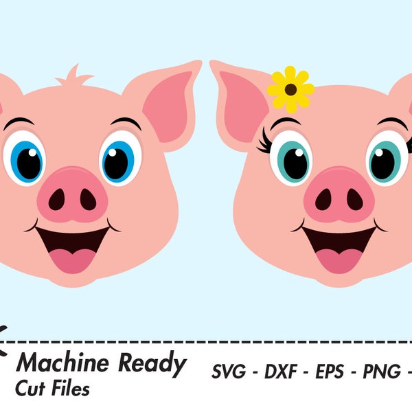 Mignon porc coupe fichiers SVG, cochons clipart, pig face clip art, vecteur animal de ferme pays, tête de Porcinet bébé heureux, cochon de la ferme, petit cochon PNG