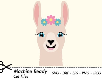 Linda Llama SVG Cut Files, PNG llamas clipart, casa de campo clip art, cara de llama feliz, chica, vector animal rancho imprimible, cabeza de llama