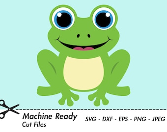 Cute Frog SVG Cut Files, PNG frog clipart, frogs clip art, happy frog face, frog body, pond animal, green frog print, boy, printable frog
