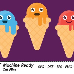 Cute Ice Cream Cone SVG Cut Files, PNG ice cream cones clipart, kawaii food clip art, sweet printable vector graphic, frosty summer treats