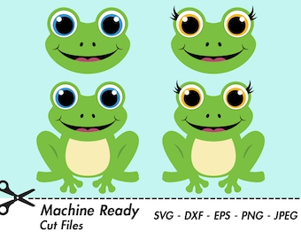 Cute Frog SVG Cut Files, PNG frog clipart, frogs clip art, happy frog face, frog body, pond animal, green frog print, boy, girl, printable