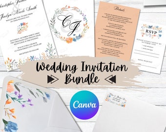 Simple Floral Wedding Invitation Bundle! Including Invite, Details Card, RSVP, Envelope Liners, and Return Address Labels.