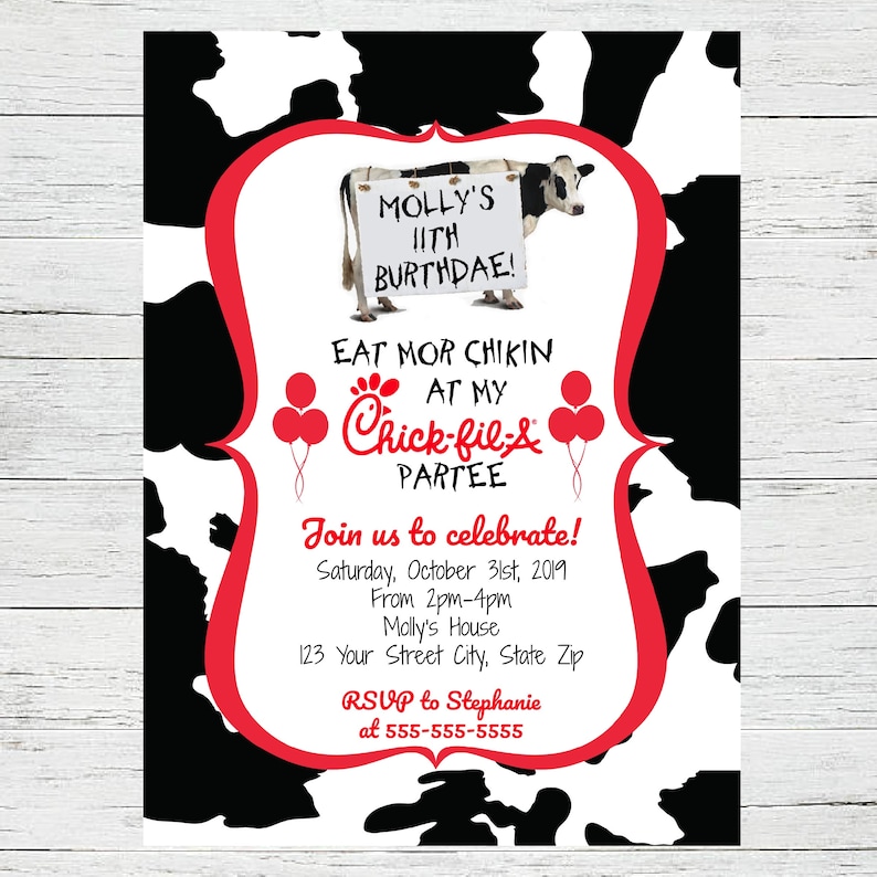 ChickFilA Birthday Party Invitation Digital Download Etsy