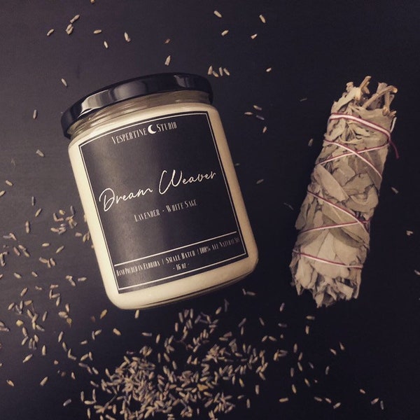 Dream Weaver | Scented Soy Candle | Lavender and White Sage | 16 oz candle | Oneiromancy | Witch Candle | Vespertine Studio