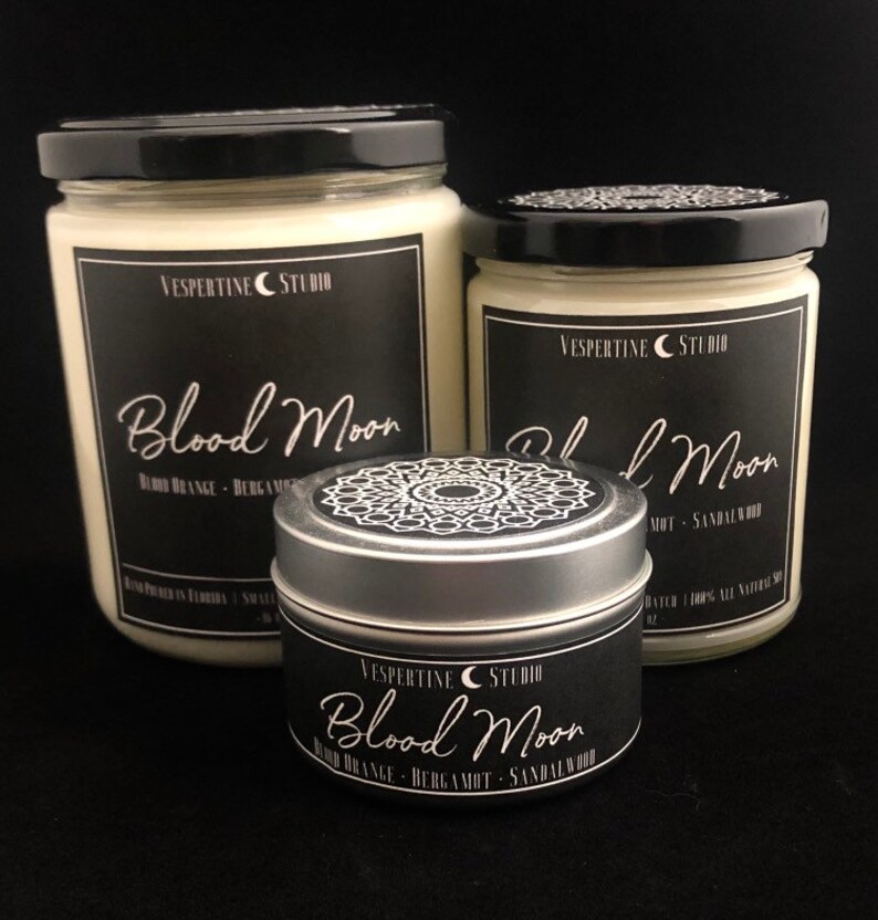 Scented Soy Candle Blood Moon Blood Orange Bergamot and Sandalwood 9 oz candle Vespertine Studio
