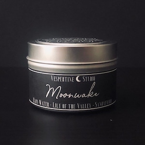 Moonwake | Scented Soy Candle | Rain Water, Lily of The Valley, Sandalwood | 4 oz travel candle | Lunar  | Vespertine Studio