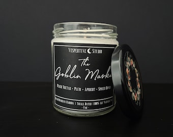 The Goblin Market | Bookish Candle | Peach Nectar Apricot Plum and Spiced Honey | Rossetti | Fae Themed | Vespertine Studio