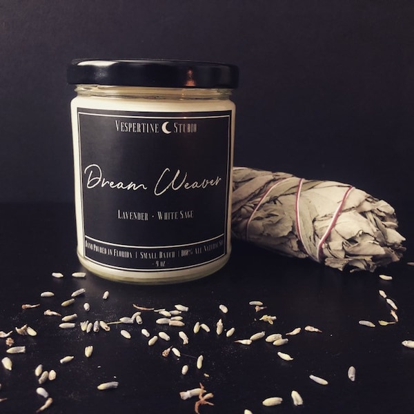 Dream Weaver | Scented Soy Candle | Lavender and White Sage | 9 oz candle | Oneiromancy | Witch Candle | Vespertine Studio
