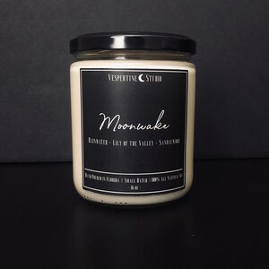 Moonwake | Scented Soy Candle | Rain Water, Lily of The Valley, Sandalwood | 16 oz candle | Lunar  | Vespertine Studio