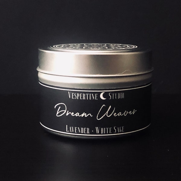 Dream Weaver | Scented Soy Candle | Lavender and White Sage | 4 oz travel tin | Oneiromancy | Witch Candle | Vespertine Studio