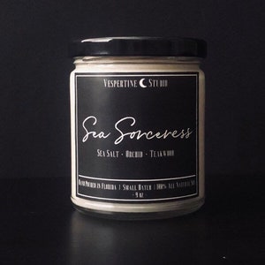 Sea Sorceress *NEW VERSION* | Scented Soy Candle | Seasalt Orchid and Teakwood | 9 oz candle | Mermaid Themed | Vespertine Studio