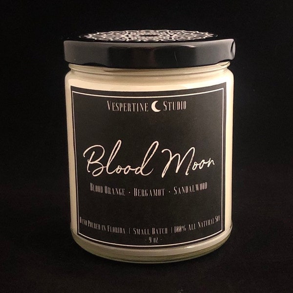 Blood Moon | Scented Soy Candle | Blood Orange Bergamot and Sandalwood | 9 oz candle | Vespertine Studio