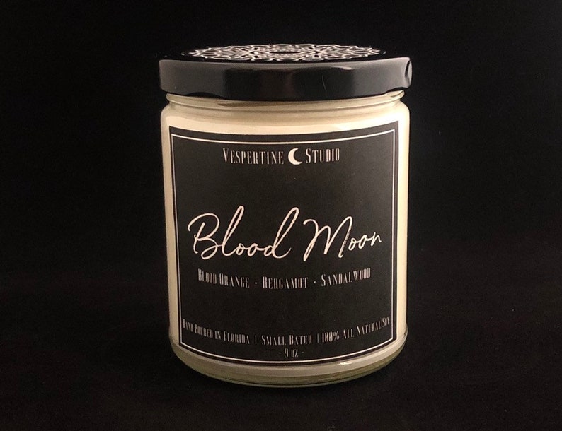 Scented Soy Candle Blood Moon Blood Orange Bergamot and Sandalwood 9 oz candle Vespertine Studio