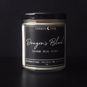 Dragon&#39;s Blood | Scented Soy Candle | Cedarwood Orange and Patchouli | 9 oz candle | Yoga | Vespertine Studio
