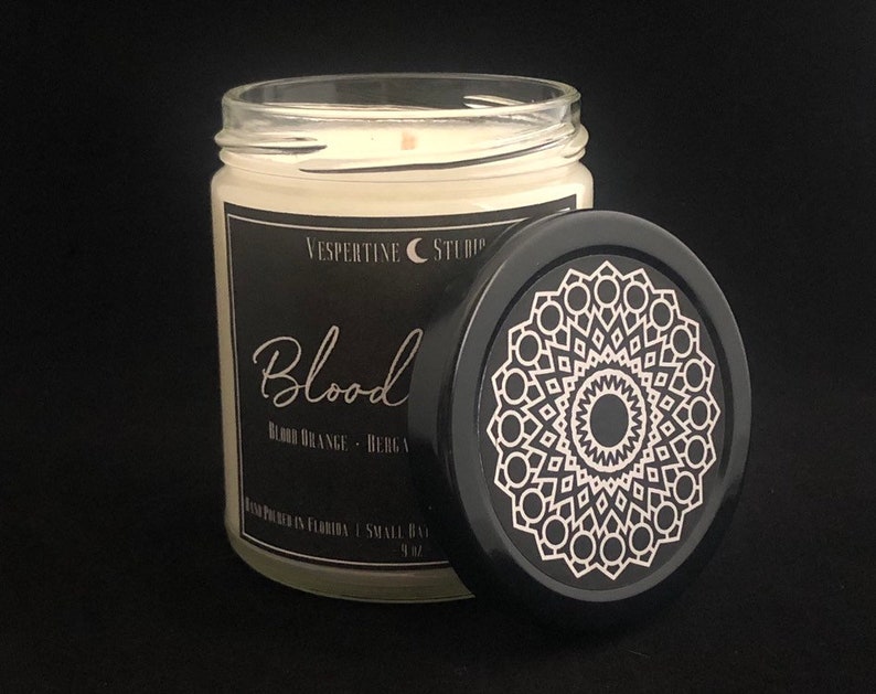 Scented Soy Candle Blood Moon Blood Orange Bergamot and Sandalwood 9 oz candle Vespertine Studio