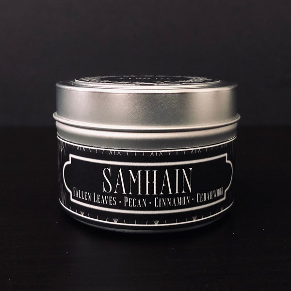 SAMHAIN | Scented Soy Candle | Fallen Leaves Cinnamon Pecan and Cedarwood | 4 oz travel candle | Witch Gift | Wheel of the Year | Halloween