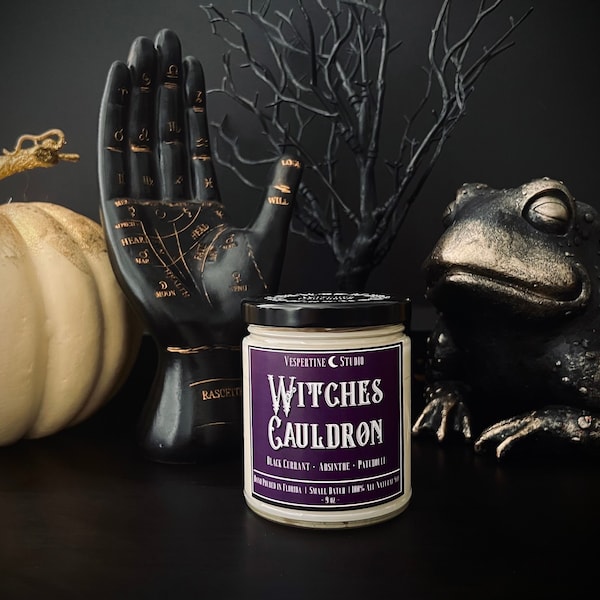 WITCHES CAULDRON | Scented Soy Candle | Black Currant Absinthe and Patchouli | 9 oz candle | Witch Gift | Hocus Pocus | Halloween Decor