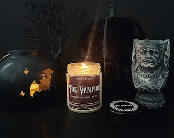 LE VAMPIRE | Bougie de soja parfumée | Orange sanguine, cerise noire et vin rouge | Bougie de 9 onces | Cadeau vampire | Dracula | Horreur | Décoration d'Halloween